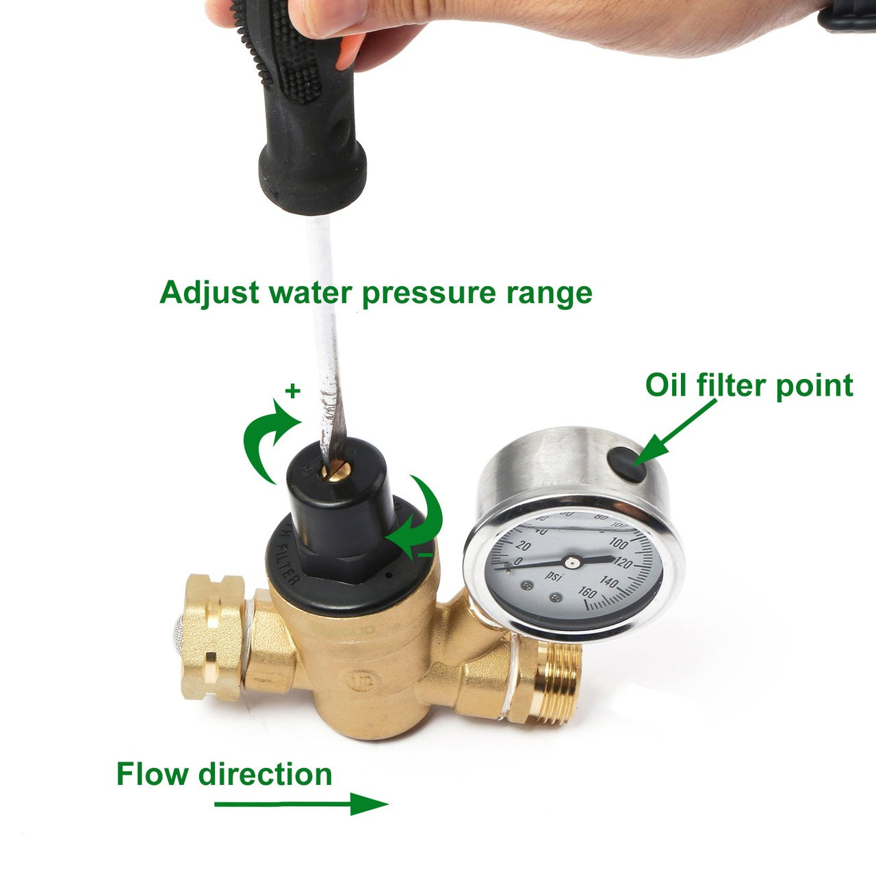 Water Regulator Valve- Lead Free Brass Adjustable RV Pressure Regulator with Pressure Gauge and Water Filter Net by U.S. Solid