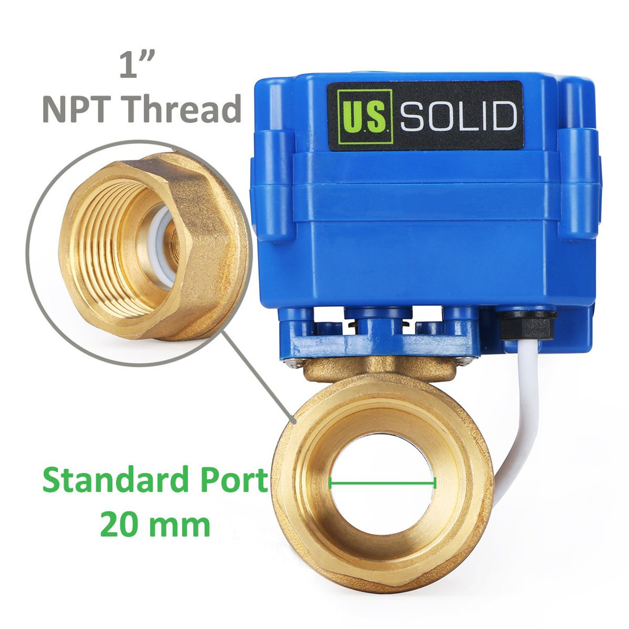 U.S. Solid Motorized Ball Valve- 1” Brass Electrical Ball Valve with  Standard Port, 9-24 V AC/DC, 2 Wire Auto Return