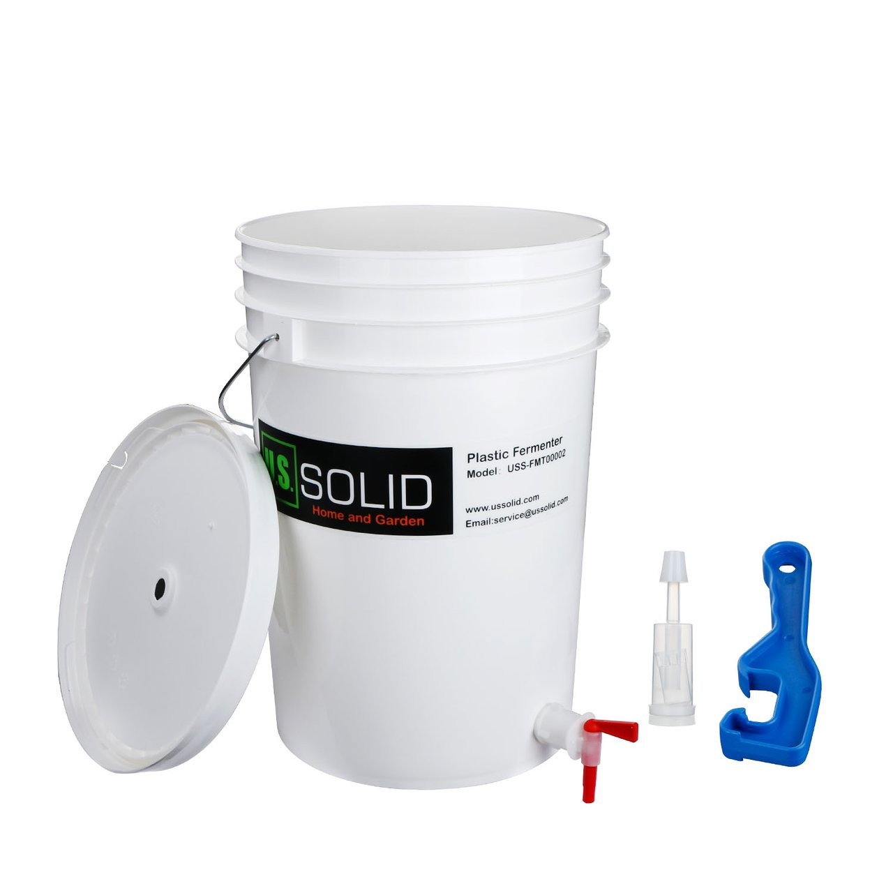 U.S. Solid Plastic Fermenter, Fermenting Bucket with Spigot and 3-piece  Airlock, 6.5 Gallon