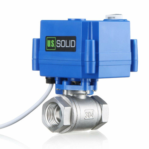 Motorized Ball Valve- 1/2" Stainless Steel Ball Valve with Manual Function, Full Port, 9-24V AC/DC and 2 Wire Auto Return Setup by U.S. Solid