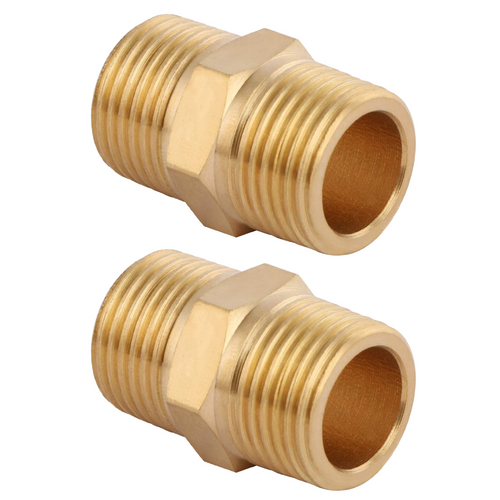 U.S. Solid Brass Pipe Fitting Hex Nipple - 3/8" x 3/8" NPT Male Pipe Adapter 2pcs