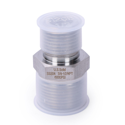 U.S. Solid 304 Stainless Steel Lead Free 6000 psi High Pressure Hex Nipple, 3/4" x 1/2" NPT Male Thread Pipe Adapter(1 pc)