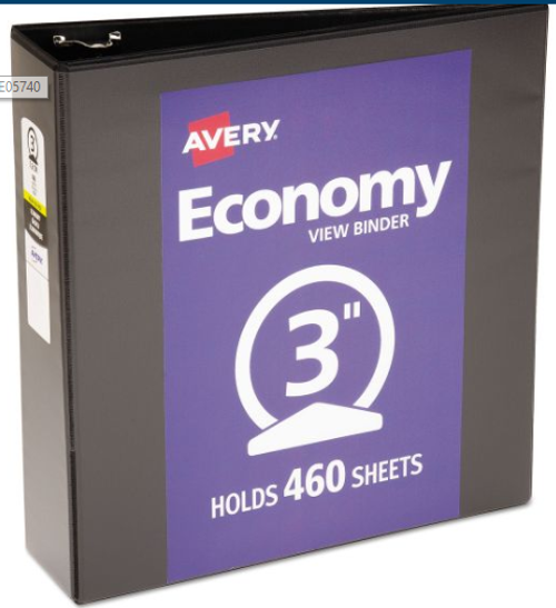 Avery 3 in Black Economy View Binder