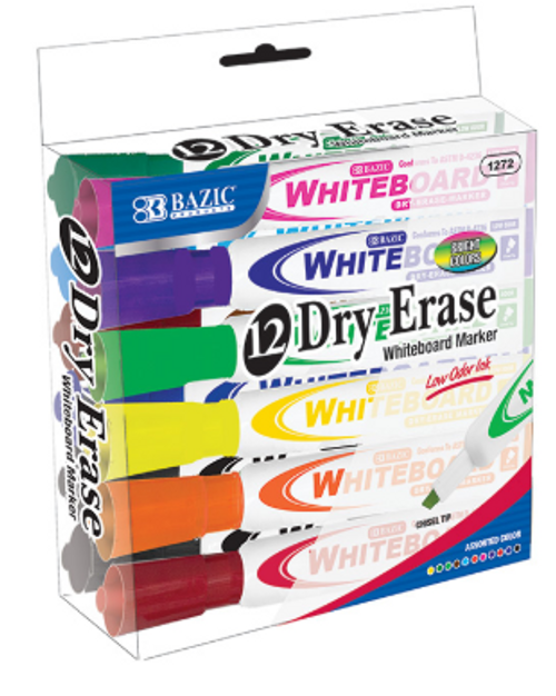 Bazic Bright Color Chsel Tip Dry Erase Marker 12 pk