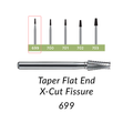 Carbide Burs. FG-699-L Taper Flat End X-Cut Fissure. 10 pcs.