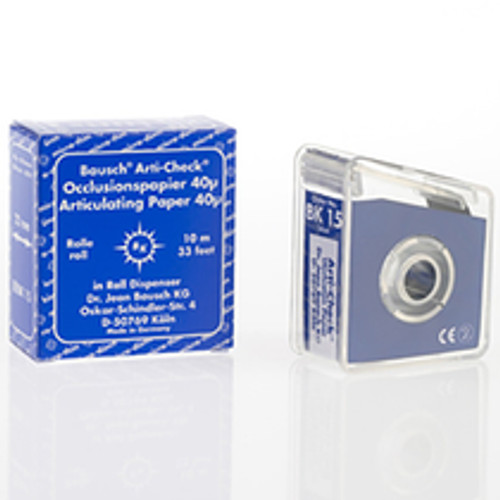 Bausch Micro-Thin .0016" (40 microns) BLUE Articulating Paper, 22 mm x 10 meter Roll.