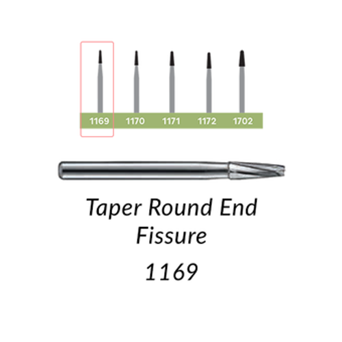 Carbide Burs. FG-1169 Taper Round End Fissure. 10 pcs.