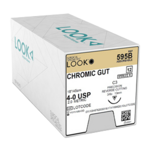Sutures. Chromic Gut. 595B 4-0 18" C-3 3/8 Circle 13mm 12/Pack
