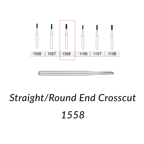 Carbide Burs. FG-1558 Short Shank Straight Round End Crosscut. 10 pcs.