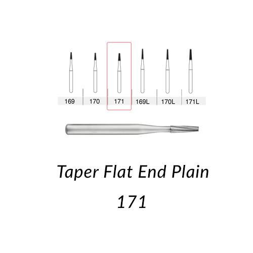 Carbide Burs. FG-171 Short Shank, Taper Flat End Plain. 10 pcs.