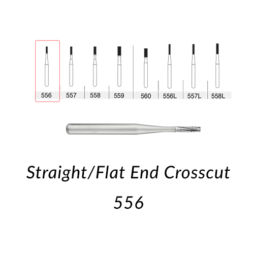 Carbide Burs. FG-556 Straight/Flat End Crosscut. Clinic Pack of 100 pcs/bag