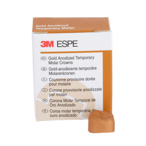 3M Gold Anodized Temporary Molar Crowns, 940443, Lower Right Second Molar, Size 3, 5 Crowns