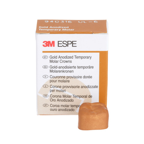 3M Gold Anodized Temporary Molar Crowns, 940316, Upper Left First Molar, Size 6, 5 Crowns