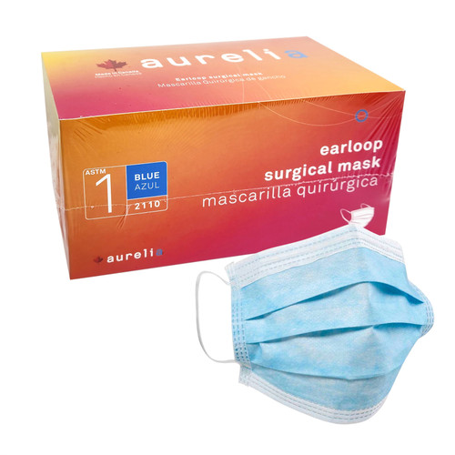 Aurelia Surgical Masks, ASTM Level 1, Blue, Made in Canada