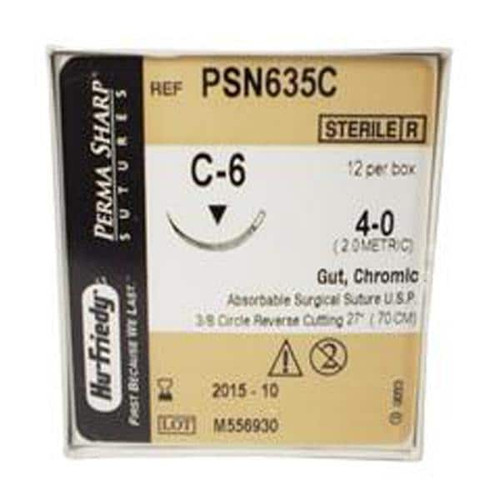 Perma Sharp Suture 5-0 Chromic Gut C-6 Undyed 27" Monofilament 12/Box(PSN634C)