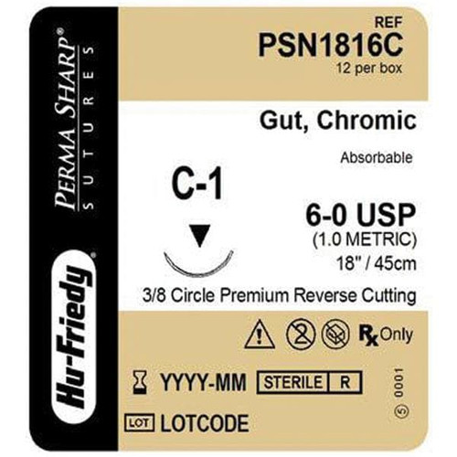 Perma Sharp Suture 6-0 Chromic Gut C-1 Undyed 18" Monofilament 12/Box(PSN1816C)
