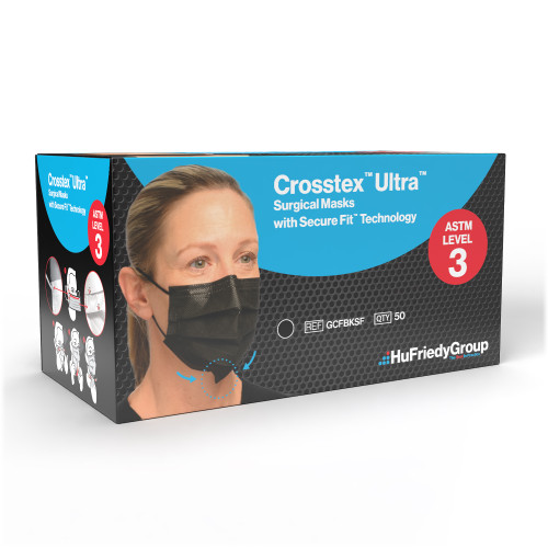 Crosstex, Crosstex Earloop Mask with Secure Fit Technology, ASTM Level 3, Black, 50/box, GCFBKSF