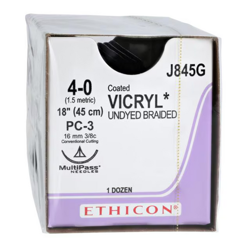 VICRYL COATED Suture, Undyed, 4-0, PC-3, 18", 12/Box