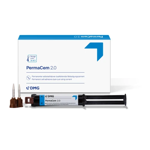 PermaCem 2.0 Luting Cement - A3 Opaque Shade. 1 - 9 gm Smartmix Syringe, 15 Standard Mixing Tips & 5 Endo Tips.  (DMG-213367) - exp. 07/2026