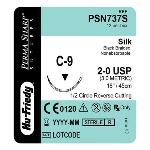 Hu-Friedy, 2-0 Silk, Black 18, C-9,1/2 Circle Reverse Cut, PSN737S