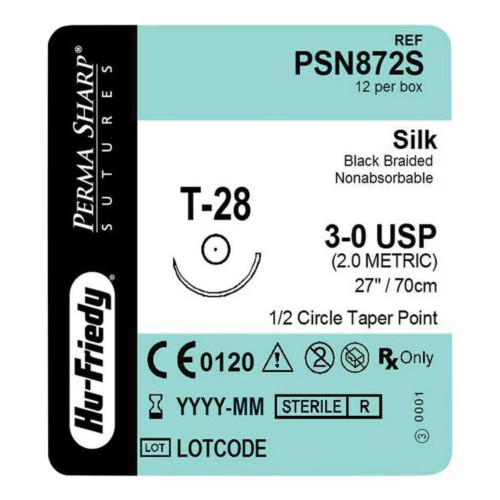 Hu-Friedy, 3-0 Silk, Black 27 T-28 1/2 Circle, PSN872S