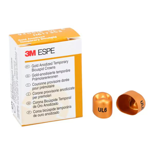 3M-Solventum, 3M Gold Anodized Temporary Bicuspid Crowns, 940516, Upper Left First Bicuspid, Size 6, 5 Crowns, 940516