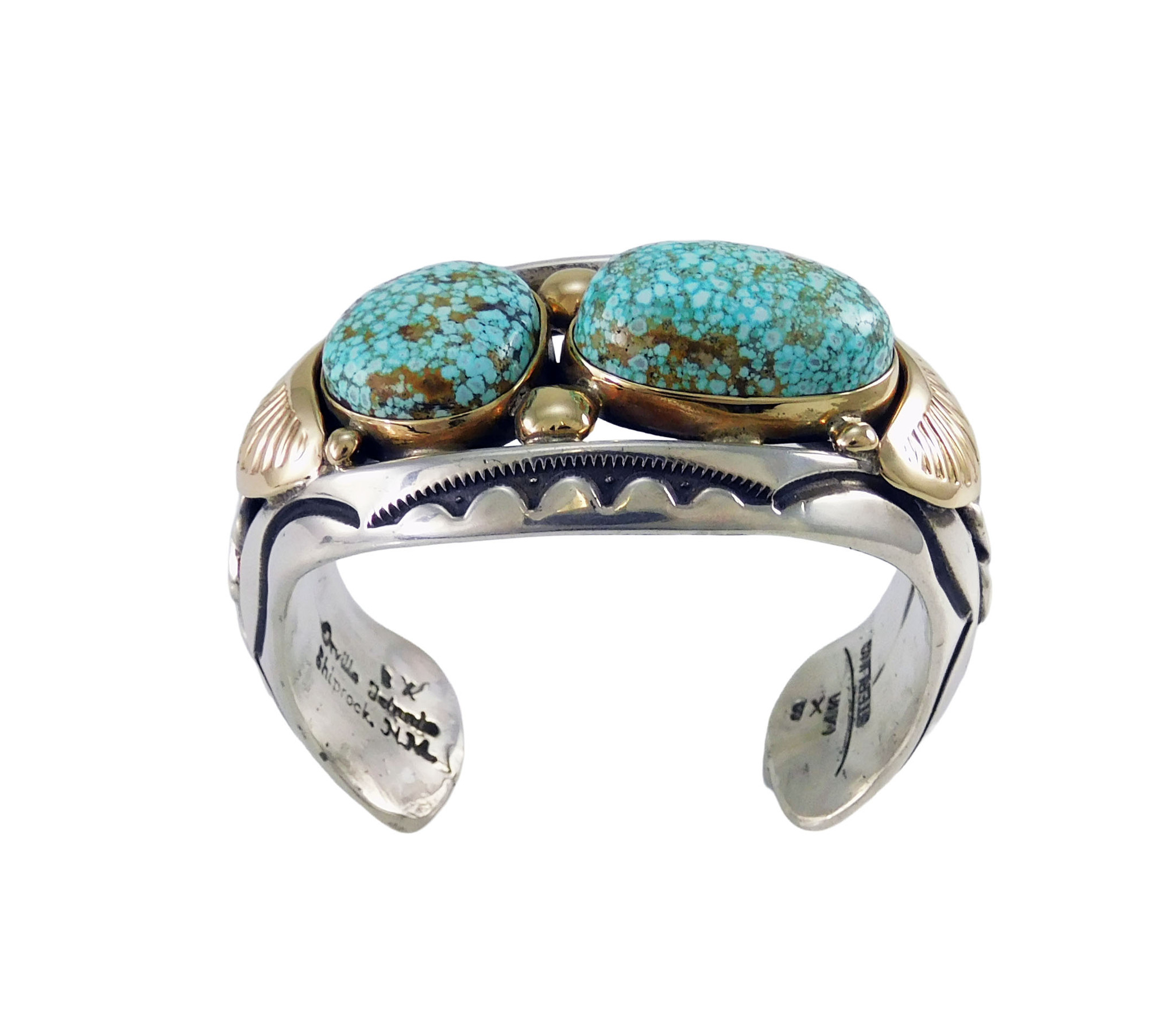Orville Tsinnie XS Silver and Gold Cuff #8 Gold Web Turquoise