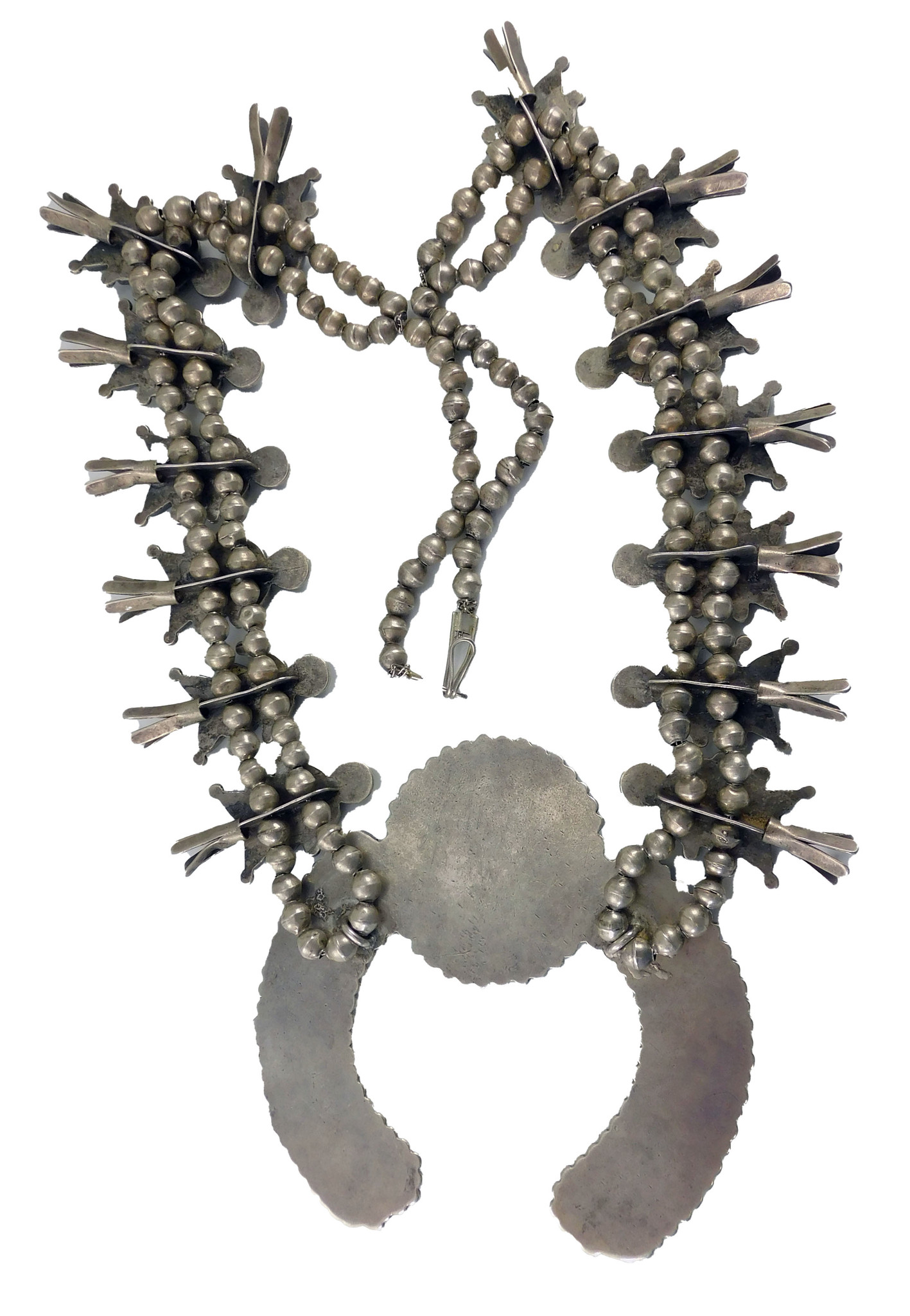 Mid-Century Zuni Indian Turquoise and Silver Squash Blossom Necklace