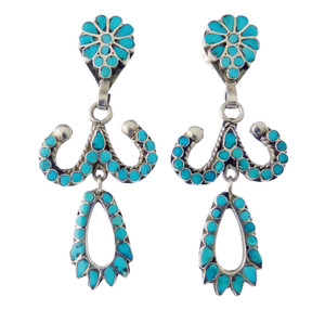 Turquoise Zuni Inlay Dangle Earrings by Dishta