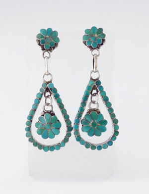 Dishta Dangle Earrings Zuni Indian Turquoise