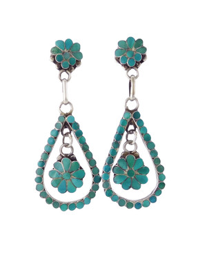 Dishta Dangle Earrings Zuni Indian Turquoise