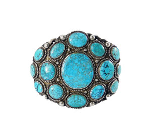 Large Cluster Number Eight Turquoise Silver Cuff