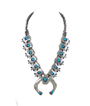 Shiny Silver Shadow Box Squash Blossom Necklace