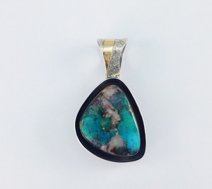 Bisbee Turquoise Silver and Gold Pendant by Cody Hunter