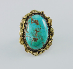 Large Royston  Turquoise Silver and Gold Ring by Dee Morris