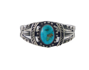 Ingot Silver Bracelet Blue Gem Turquoise