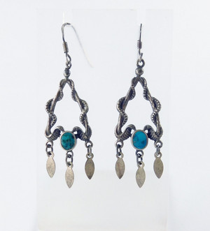 Vintage Pueblo Silver and Turquoise Dangle Earrings
