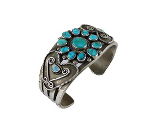 Vintage Turquoise Silver Bracelet With Hearts