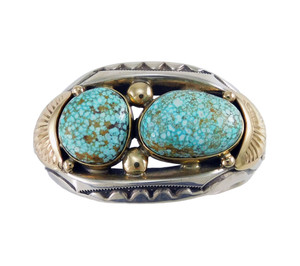 Orville Tsinnie XS Silver and Gold Cuff #8 Gold Web Turquoise