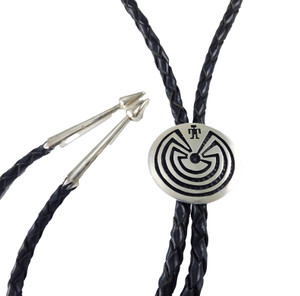 Bernard Dewahoya Hopi Silver Man in Maze Bola Tie