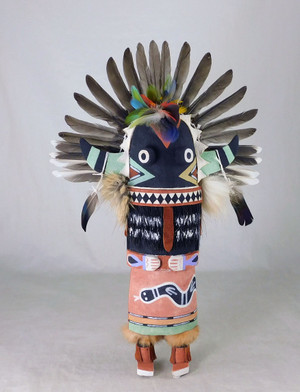 Large Traditional Hopi Broadface Whipper Kachina by Lenanghoya Poley of Bacavi.