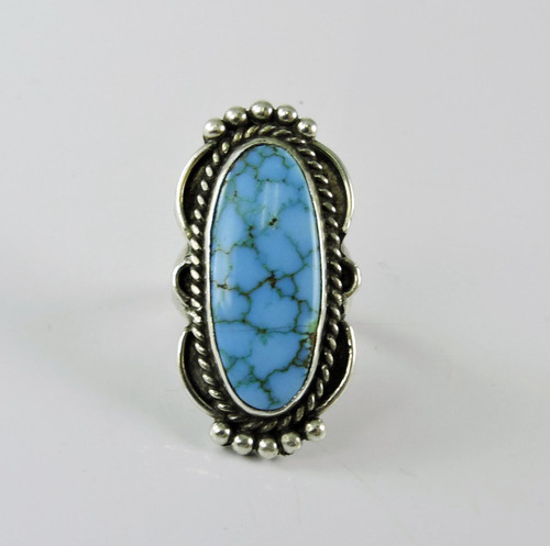 Vintage Number Eight Turquoise Silver Ring 