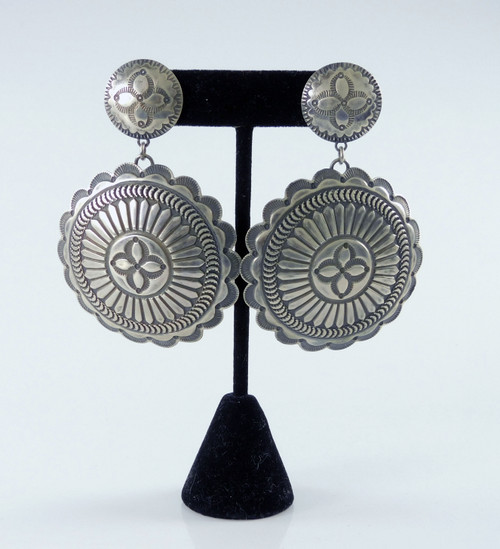  Large Stamped Silver Navajo Dangle Earrings