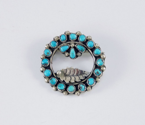 Zuni Petit point Turquoise and Silver Brooch