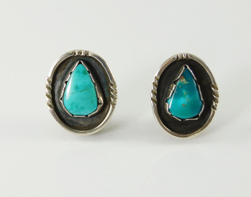 Silver Shadow Box with Turquoise Clip Earrings Bobby Lujan