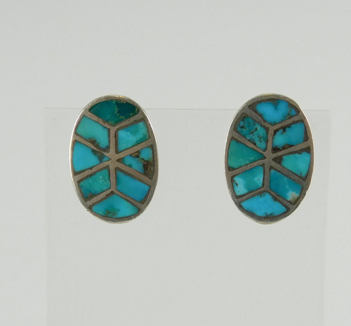 Zuni Inlay Blue Gem Turquoise Earrings