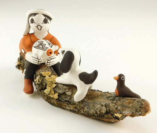 Acoma Pottery Boy and Dog Sculpture by Marilyn Ray