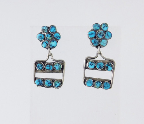 Vintage Zuni Number Eight Turquoise Dangle Earrings