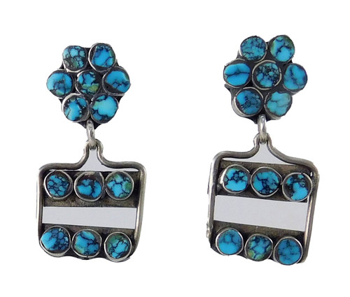 Vintage Zuni Number Eight Turquoise Dangle Earrings
