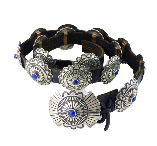 Small Silver Conchas Belt With Lapis